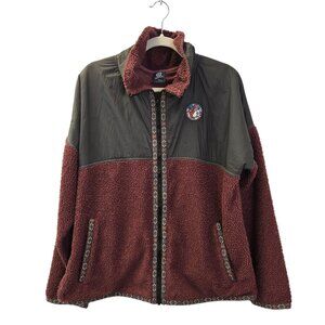 Buc-ee's Aztec Tribal Burgundy Berber Fleece Full Zip Jacket Size XL
